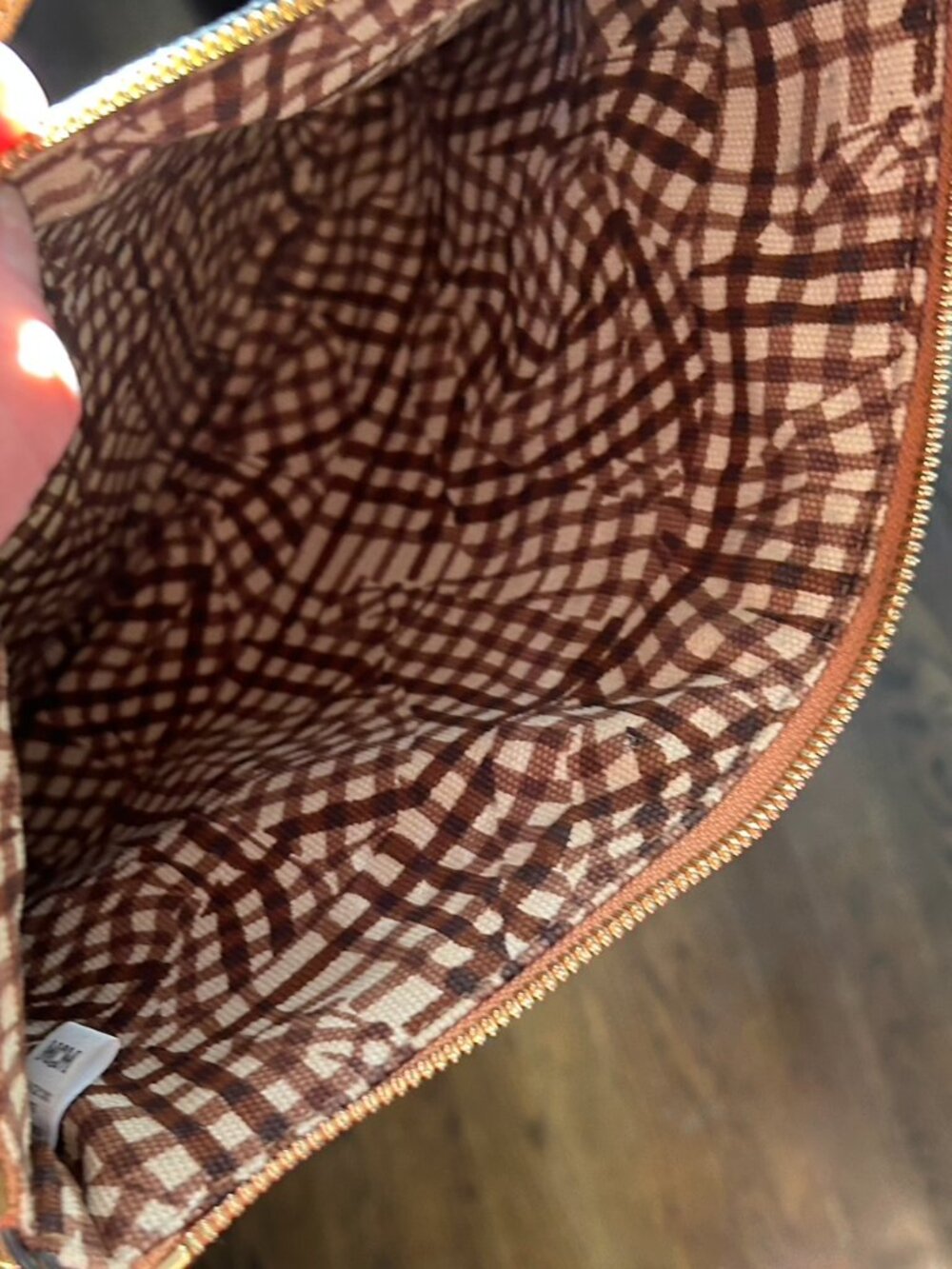 MCM Cognac Visetos Liz Shopper Tote Pouch Short Shoulder Bag Plaid Lining - Picture 5 of 6